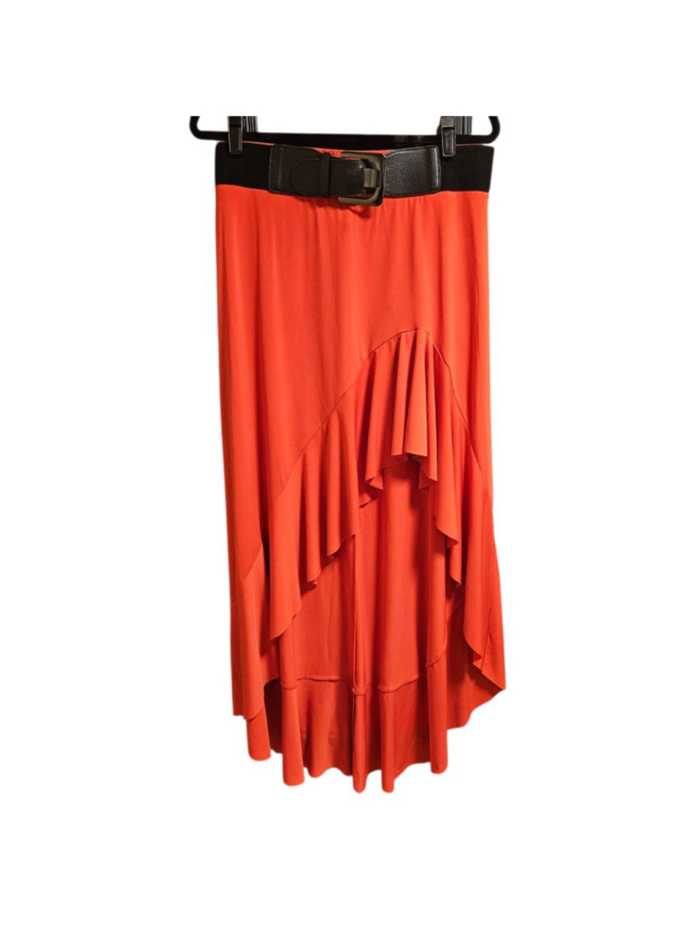 VENUS Large Reddish Orange High Low Ruffle Midi Skirt - Picture 2 of 8